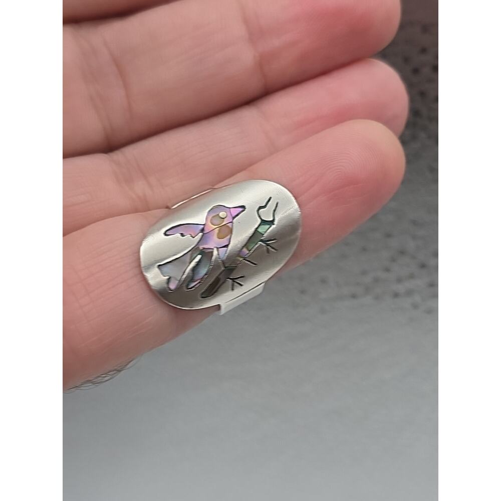 Taxco Sterling Silver Ring Inlaid With Abaloney&MOP Bird Motif Size 7.75 - Picture 2 of 11